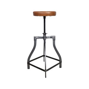 Super-Seat | Industrial piano swivel stools, leather stools cognac | Metal stool with light brown wooden seat, dark metal base. | Hospitality Furniture