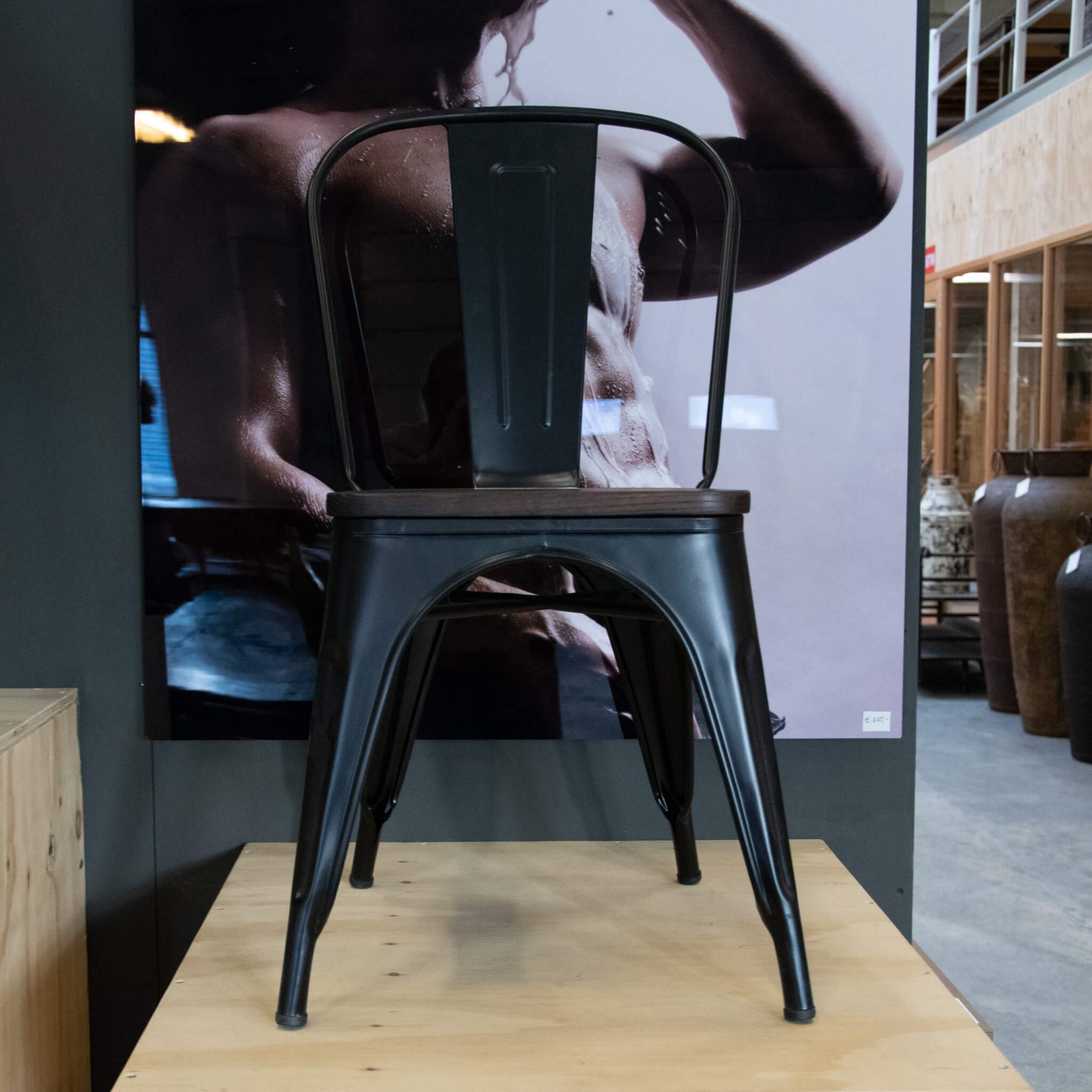 Tolix chairs vintage matte black wood