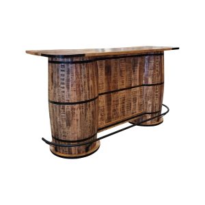 Super-Seat | Mango wooden hospitality bar 200x65x110cm | Mango wood with brown textured finish, curved bases, black metal footrest. | Hospitality Furniture