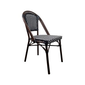 Super-Seat | The Wicker hospitality (patio) chairs café de Paris black | Black and white woven seat and rug, dark brown wicker frame. | Hospitality Furniture