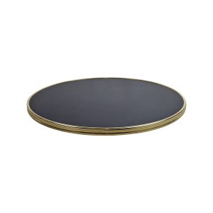 Super-Seat | Round black and gold table top | A sleek black disc with gold accents, made of durable Werzalit material. | Hospitality Furniture