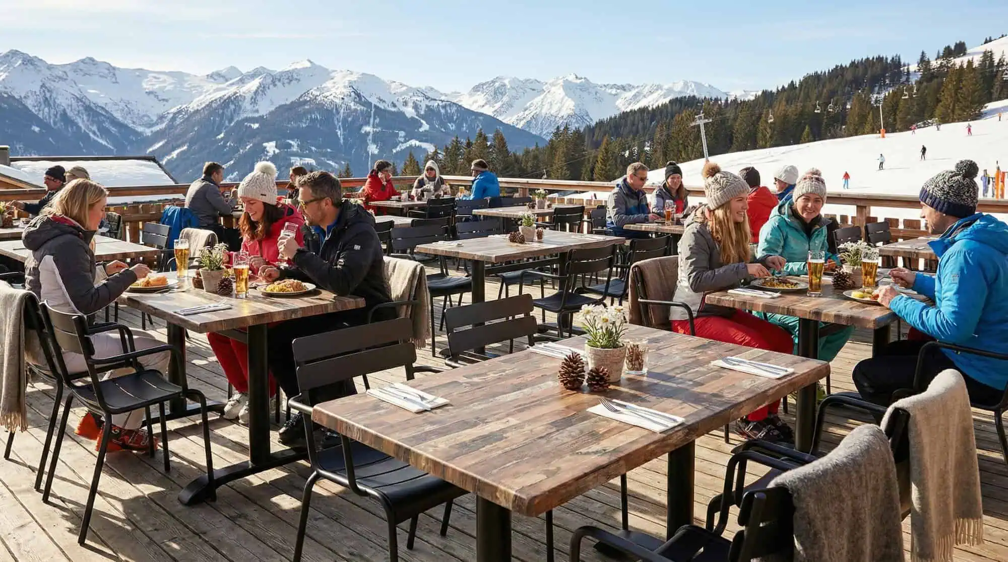 Super-Seat | Wermodin hospitality wood-look patio tables | Chairs made of metal or plastic, wooden tables 120x70cm, winter outfits, patio sun. | Hospitality Furniture