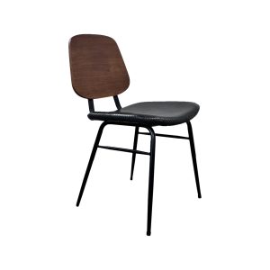 Super-Seat | Black metal legs, black seat, dark wood backrest on white background. | Hospitality Furniture