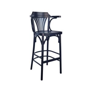 Super-Seat | The Thonet curved wood café bar stools black, with carpet MA fan | Black wood, fan back, round seat. Elegant look. | Hospitality Furniture