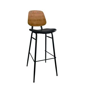 Super-Seat | Miles Retro hospitality bar stools | High black metal frame, wooden back, luxurious black upholstered seat. | Hospitality Furniture