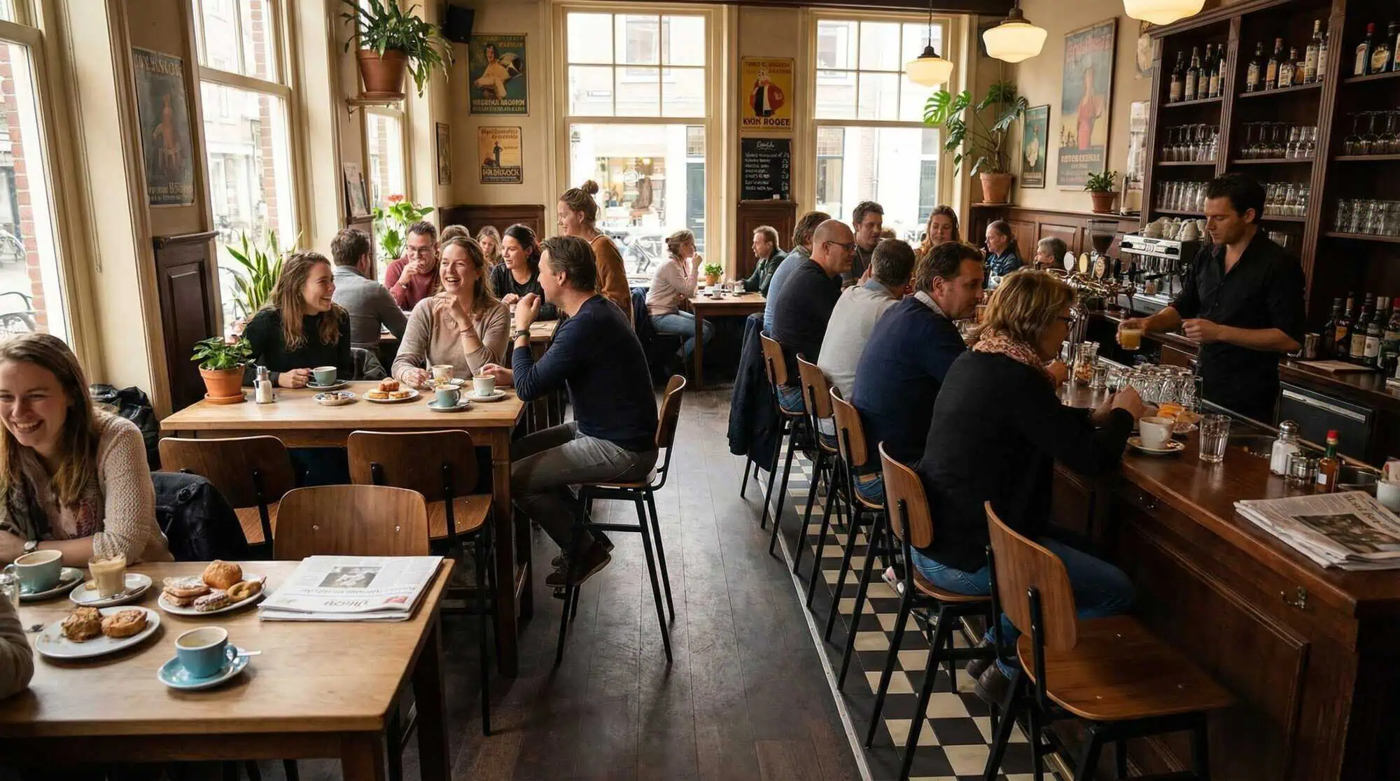 Super-Seat | Industrial Barstools Bronze/Black | Chairs, tables and barstools in wood and metal; brown/black among plants and posters. | Hospitality Furniture