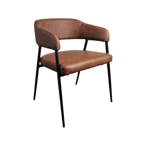 Super-Seat |cognac brown faux leather, black metal legs, curved rug, open rug, upholstered seat. | Hospitality Furniture