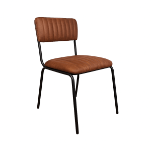 Super-Seat | The Aviator hospitality stacking chairs cognac | Cognac brown leather chair, vertical stitching, black metal 4-legged base, modern design. | Hospitality Furniture