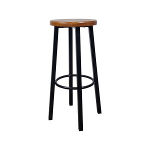 Super-Seat | Industrial bistro bar stools brown/black | Brown wooden seat, black metal legs with footrest; industrial design. | Hospitality Furniture