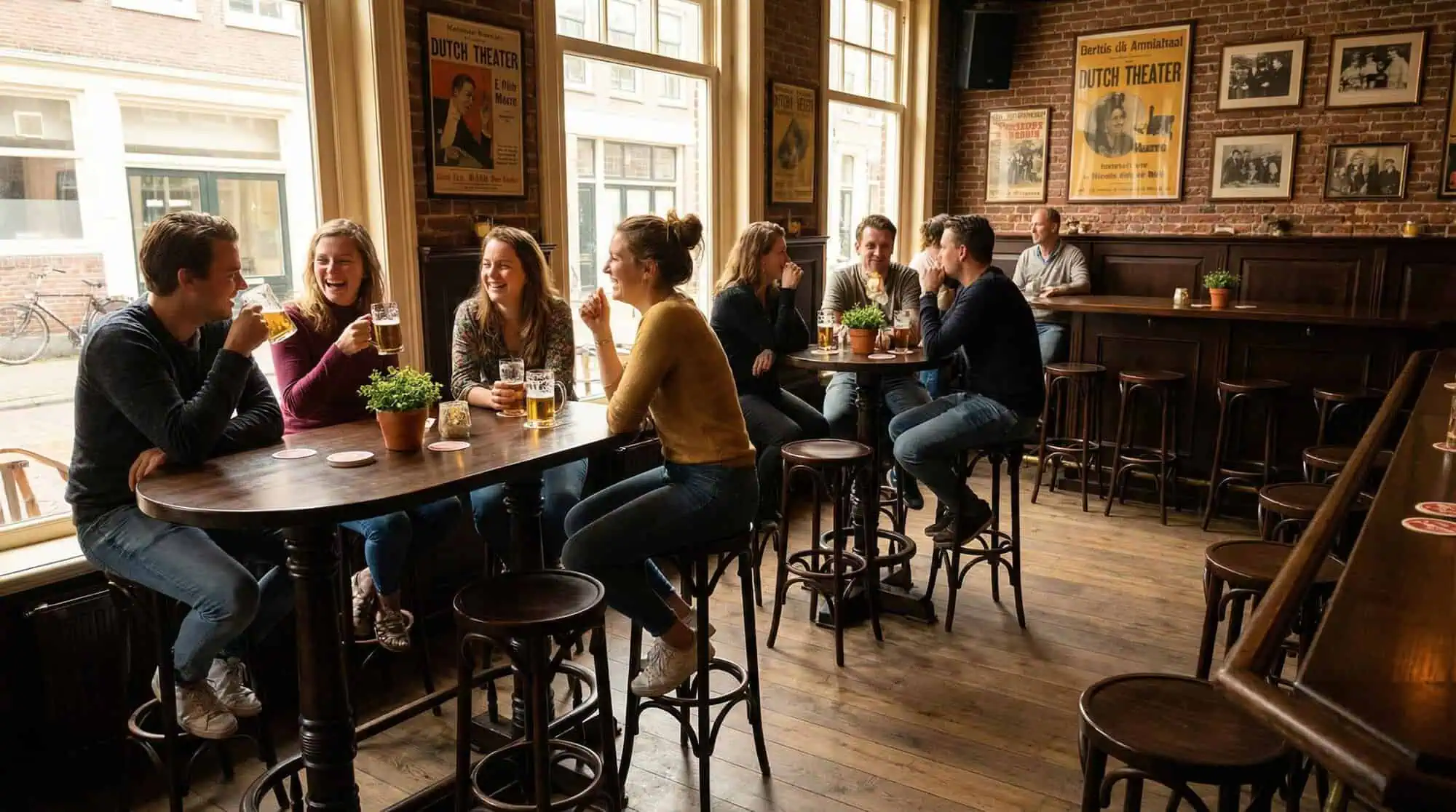 Super-Seat | Wooden bar tables, chairs, bar stools and plants in warm cafe with large windows and wooden floor. | Hospitality Furniture