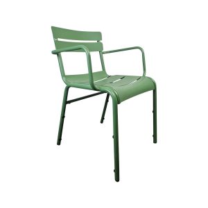Super-Seat | Luxembourg Terrace Armchair | Green metal patio chair with slats, armrests and slightly curved back. Elegant and modern. | Hospitality Furniture