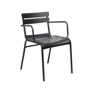 Super-Seat | Luxembourg hospitality (patio) armchairs black | Black metal chair with horizontal slats, minimalist design. | Hospitality Furniture