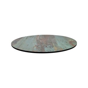 Super-Seat | The HPL Hospitality Table Top | Weathered wood, turquoise/brown tones, weathered copper look, rustic charm. | Hospitality Furniture