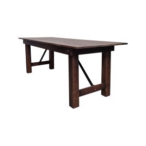 Super-Seat | Dark Brown Farm Table | Rich dark brown wood; rustic design with sturdy legs and diagonal support beams. 220x80 cm. | Hospitality Furniture