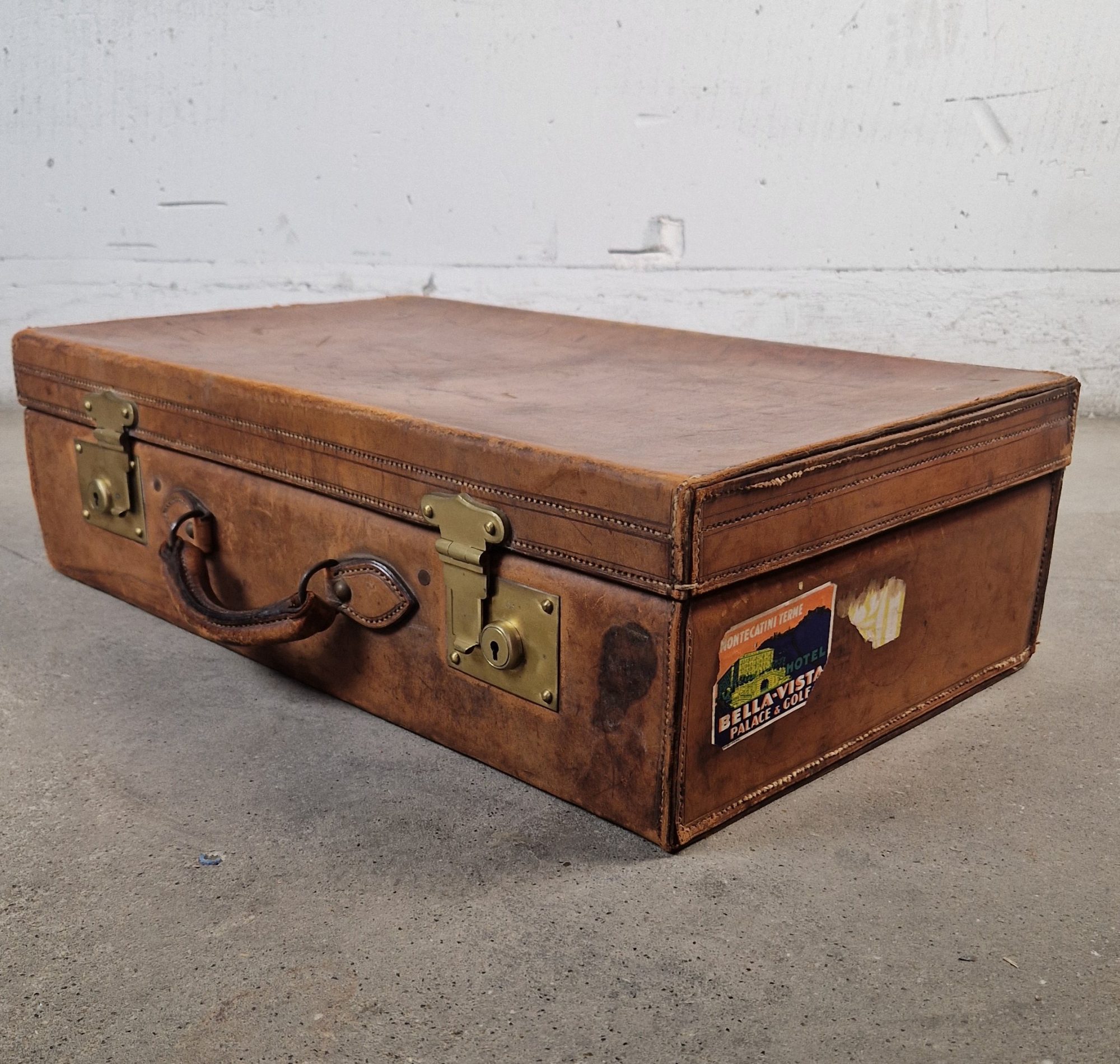 Vintage antique leather suitcase set, Pendragon steamer trunks