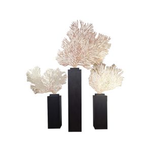 Super-Seat | De Luxe coral decor 210cm gold/wood set of 3 | Gold and wood with elegantly detailed sea fan on black base. | Hospitality Furniture