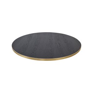 Super-Seat | The Urban Melamine Table Tops | Round table top with dark wood grain and black brass edge, 67cm diameter. | Hospitality Furniture