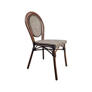 Super-Seat | The Amelia Parisian hospitality patio chair | Wooden frame, woven rattan seat, oval back in a neutral color. | Hospitality Furniture