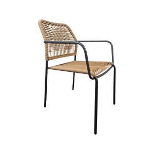 Super-Seat | The Harper hospitality budget patio chairs | Black metal frame, light brown braided rattan seat/back. | Hospitality Furniture