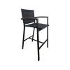 Super-Seat | The Textile hospitality (patio) bar stools Sunny black | Black mesh bar stool with metal legs, brown armrests, sleek design. | Hospitality Furniture