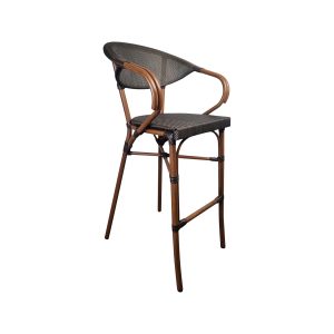 Super-Seat | Textiline Hospitality Bar Stool | Elegante barkruk van bruin rattan met donkere geweven zitting en rugleuning. | Horecameubilair
