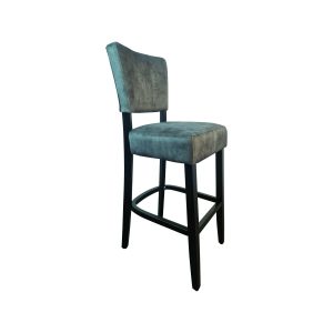 Super-Seat | Lisa Rome hospitality bar stools | Vintage-style high chair with dark frame, light gray upholstered seat and back. | Hospitality Furniture