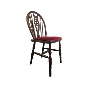 Super-Seat | The Windsor Wheelback Vintage Wooden Chairs Red Seat | Wood, red seat, ornately curved back |. | Hospitality Furniture