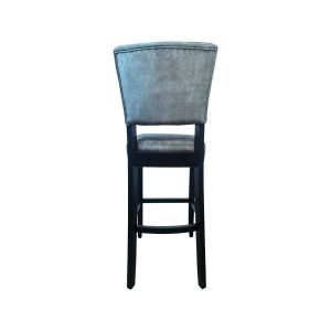 Super-Seat | Lisa Rome Vintage Hospitality Barstools | Gray upholstery, dark wood frame, footrest. | Hospitality Furniture