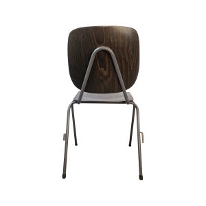 Super-Seat | A modern, minimalist chair with a dark wood back and metal legs | Minimalist chair: white seat, dark wood back, metal legs. | Hospitality Furniture