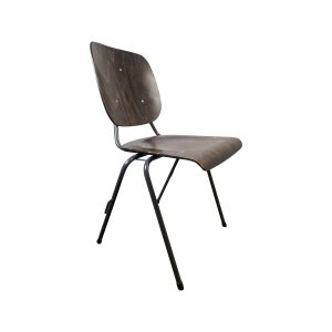 Super-Seat | Modern wooden chair | A modern brown wooden chair with curved seat and back, on four black metal legs. | Hospitality Furniture