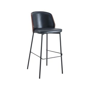 Super-Seat | The New York Design Bar Stools Wood Black Leather | Modern bar stool with black leather seat, slim metal legs and dark brown wood accent. | Hospitality Furniture