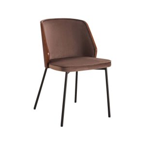 Super-Seat | The New York design stoelen hout velours Mokka | Bruin velours, gebogen rugleuning, zwart metalen poten, houten frame, zachte zitting |. | Horecameubilair