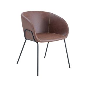 Super-Seat | Brown leather chair | Brown leather chair with black metal legs and curved backrest, featuring modern minimalist design. | Horecameubilair