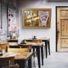 Super-Seat |Wood tables and chairs, warm brown tones, wooden door, gold frame neon art. | Hospitality Furniture