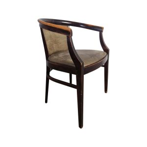 Super-Seat | The Bauhaus Curve Wooden Art Deco Armchair | Dark wood with waterproof fabric; curved back, open back; elegant design. | Hospitality Furniture