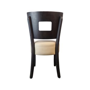 Super-Seat | The Lisa Curve Hospitality Chair | Dark wood frame, white upholstered seat, modern design with angled legs and backrest cut-out. | Horecameubilair