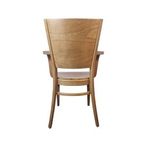 Super-Seat | Montaro Bistro Stacking Chair | Stoel met armleuningen in honingkleurig hout met zichtbare nerfpatronen en elegante rondingen. | Horecameubilair