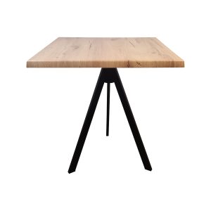 Super-Seat | Hospitality Terrace Table | Light oak top, black metal V-legs; ideal for hospitality; elegant contrast on white background. | Hospitality Furniture