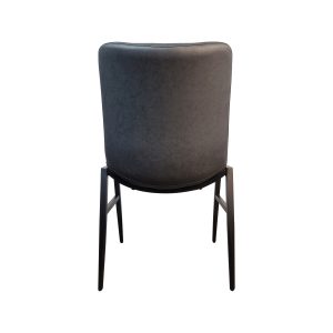 Super-Seat | The Houston hospitality stacking chair | Zwarte metalen stoel met donkergrijze stoffen rugleuning en zitting, vier schuine poten. | Horecameubilair
