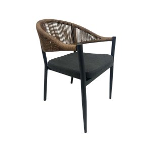 Super-Seat | The Lion Terrace Chairs | Light brown woven back, dark cushion, slim black legs, modern minimalist design. | Hospitality Furniture