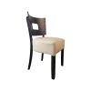 Super-Seat | The Lisa Curve Hospitality Chair | White cushioned seat, dark brown wood backrest with cutout, four sturdy legs. | Horecameubilair