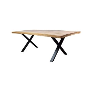 Super-Seat | A SET of 2 metal X table legs | Zwarte metalen poten, natuurhouten blad met afgeronde randen op witte achtergrond. | Horecameubilair