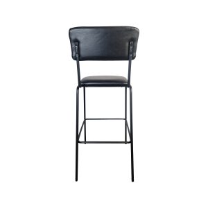 Super-Seat | Avion Black Bar Stool | Zwarte leren zitting en rugleuning, metalen frame met voetsteun; stijlvol en modern ontwerp. | Horecameubilair