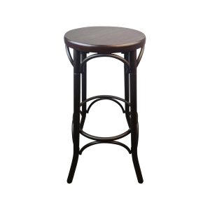 Super-Seat | Thonet Cafe Barstool Metal and Wood Brown | Brown, round wooden seat, black metal legs, classic design. | Hospitality Furniture