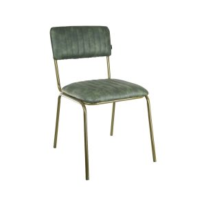 Super-Seat | The Aviator restaurant chair | Vintage groene bekleding met verticale stiksels, goudkleurige metalen poten, modern design. | Horecameubilair