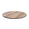 Super-Seat | The HPL Hospitality Table Top | Round Castle oak look, natural wood grain and black edge. Perfect for hospitality industry. | Hospitality Furniture