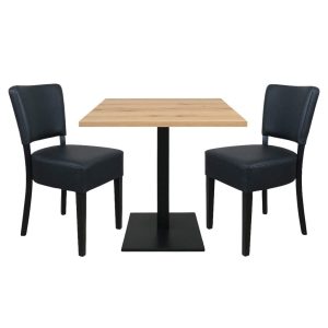 Super-Seat | The Hospitality Set Lisa Black | Black upholstered chairs, black metal base, oak melamine table top 67x67cm |. | Hospitality Furniture