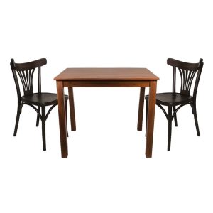 Super-Seat | A Hospitality set consisting of two black Thonet chairs with curved backs and a Parker table brown café 80x80cm | Black curved wooden Thonet chairs & brown wooden Parker table, matte black frame, 80x80cm |. | Hospitality Furniture