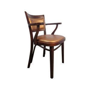 Super-Seat | Wooden hospitality armchair Verona Gold skai | Bruin houten frame, goud skai bekleding, gebogen armen, zachte zitting en rugleuning. | Horecameubilair