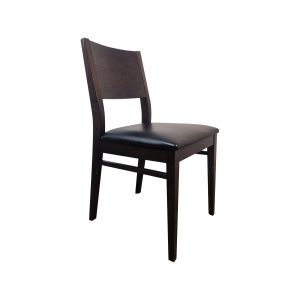 Super-Seat | The Jameson Bistro Chair | Black leather seat on dark wood, minimalist design with curved backrest and straight legs. |. | Hospitality Furniture